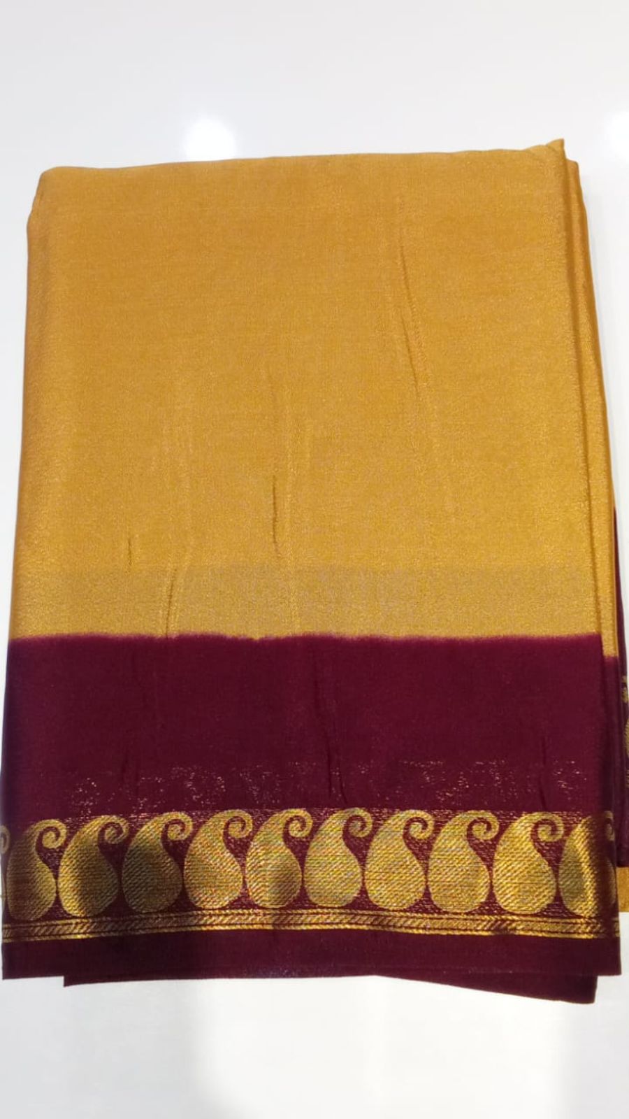 Raadhana Mango Crepe Contrast Saree - Image 3