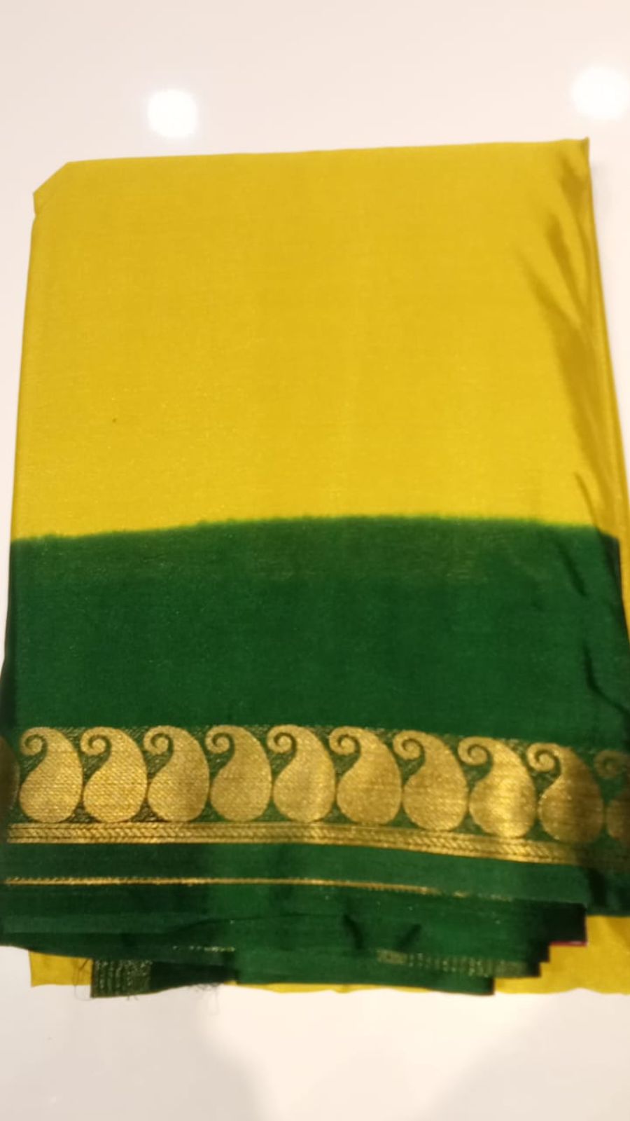 Raadhana Mango Crepe Contrast Saree - Image 5