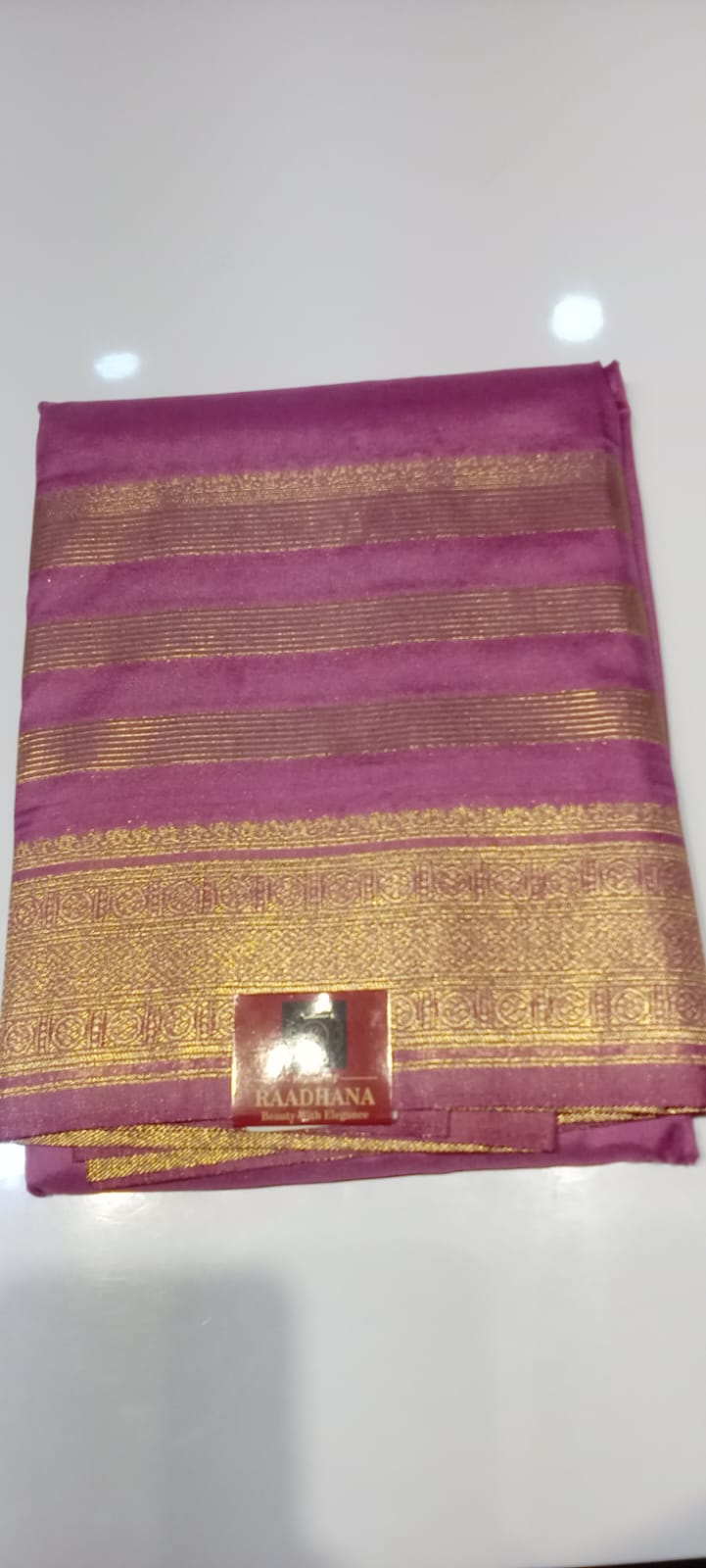 Raadhana Plain Crape Silk Saree - Stripes - Image 2