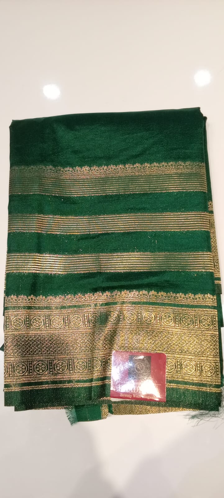 Raadhana Plain Crape Silk Saree - Stripes - Image 4